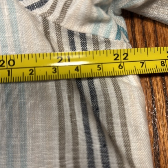 J. Jill Love Linen Blouse White With Teal Stripes Scroll Pattern Size M - Picture 8 of 10